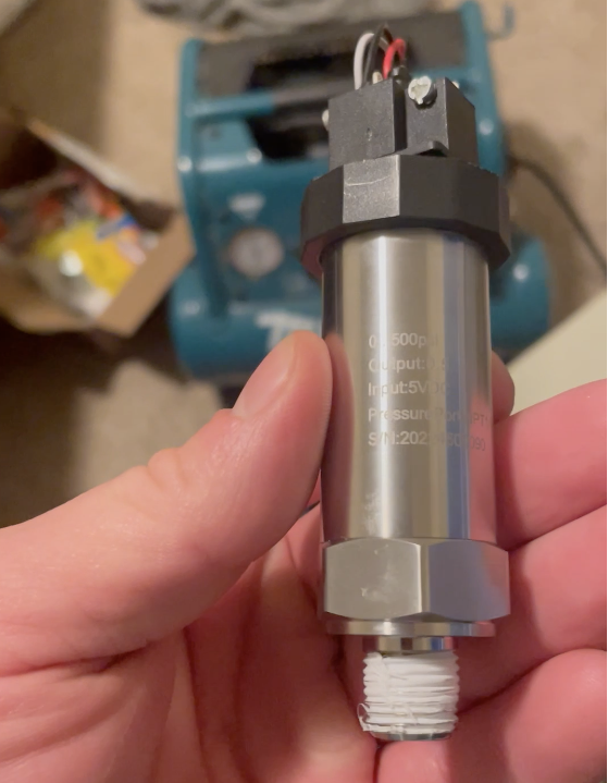 Pressure transducer for irrigation Photo of a pressure transducer being tested